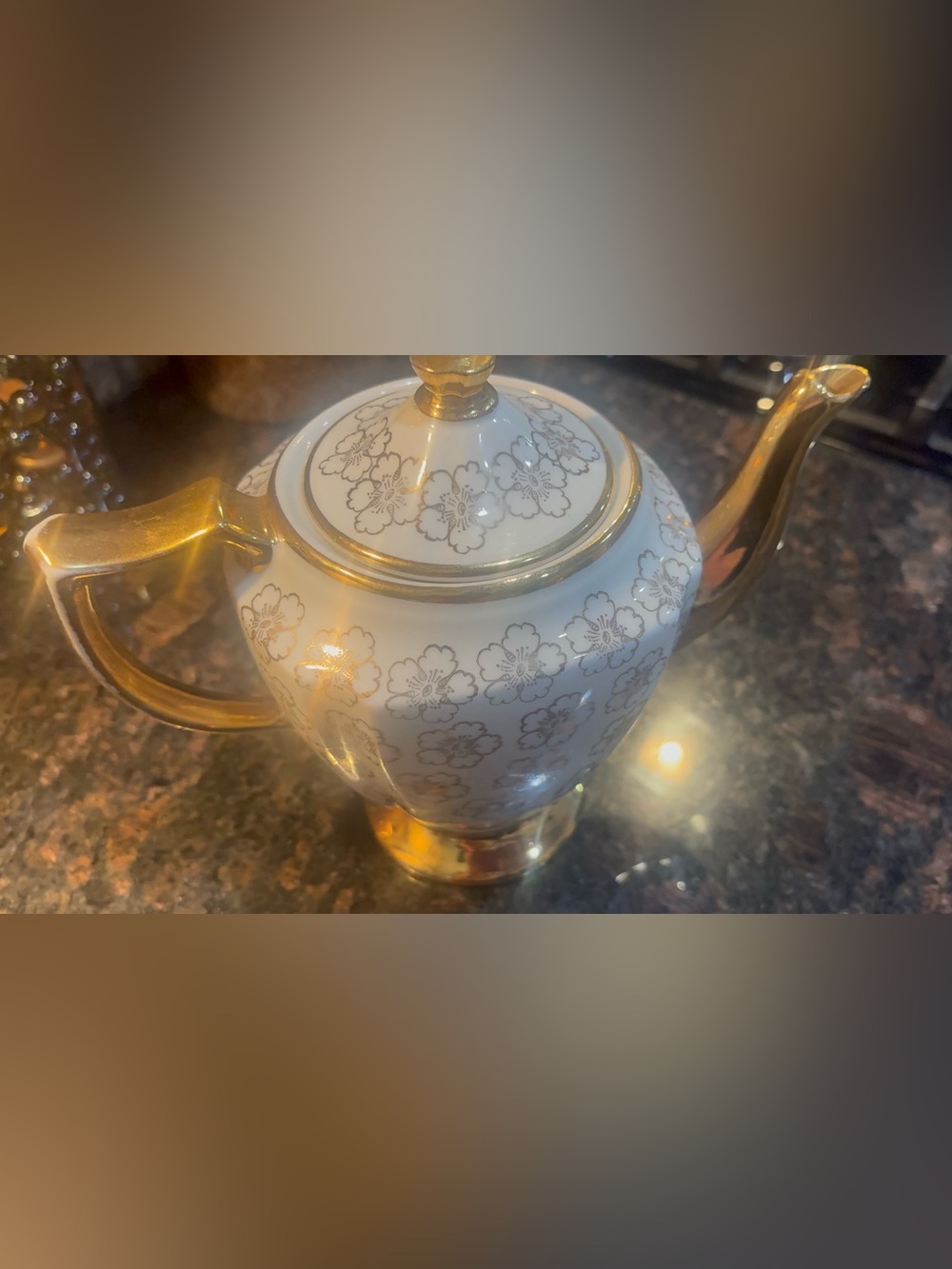 Vintage Kingwood China USA 24k Gold Apple Blossom Teapot Mid-Century Modern